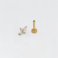 Labret em Titânio PVD DOURADO 1.2mm - Ornamental FLOR com Pedras - TIT20 - Foto 3