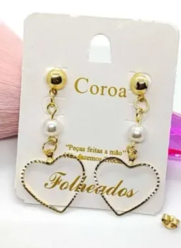 Brinco perola Coracao de Folheado