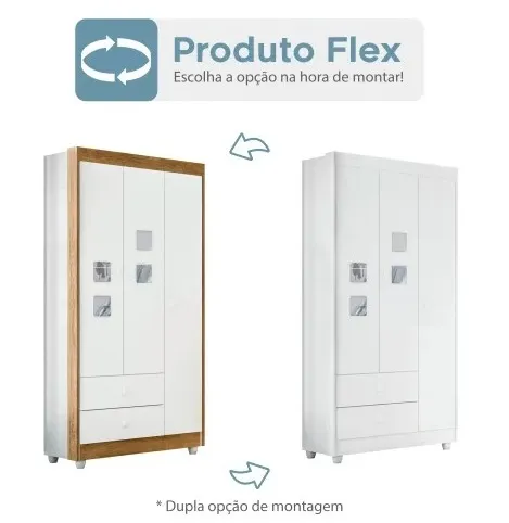 Guarda-Roupa 3 Portas Life  Linha bebe 100%MDF 93 cm