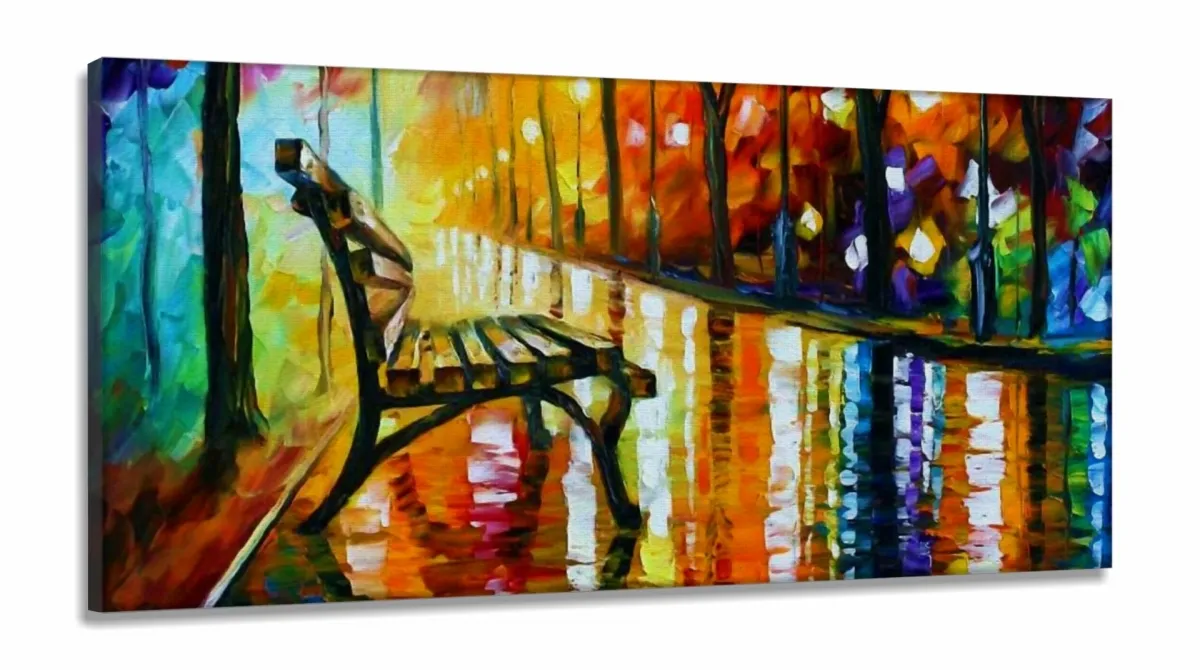 Quadro Abstrato Banco Praça Artístico Para Corredor Apê em Tecido Canvas Imagem