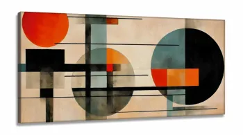 Quadro Abstrato Circulos Geometrico em Tecido Canvas 130x60 cm