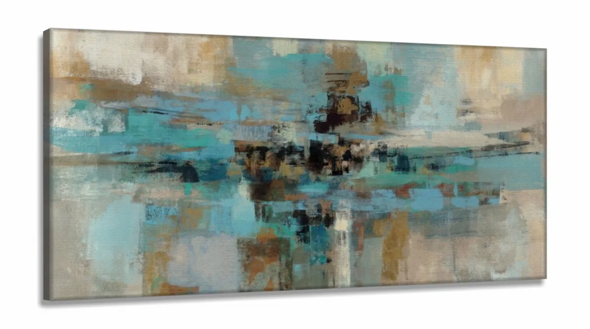 Quadro Abstrato Moderno 120x60 Sala Escritório Tons Turquesa em Tecido Canvas Imagem