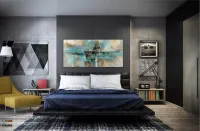 Quadro Abstrato Moderno 120x60 Sala Escritório Tons Turquesa em Tecido Canvas - Foto 4