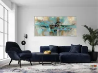 Quadro Abstrato Moderno 120x60 Sala Escritório Tons Turquesa em Tecido Canvas - Foto 5