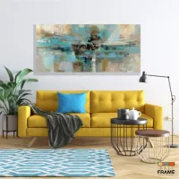 Quadro Abstrato Moderno 120x60 Sala Escritório Tons Turquesa em Tecido Canvas - Foto 7