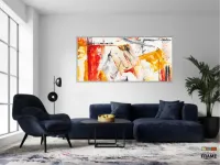 Quadro Decorativo Abstrato Amarelo vermelho 130x60 em Tecido Canvas - Foto 5