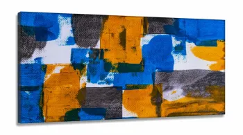 Quadro Decorativo Abstrato Azul Amarelo 130x60 em canvas