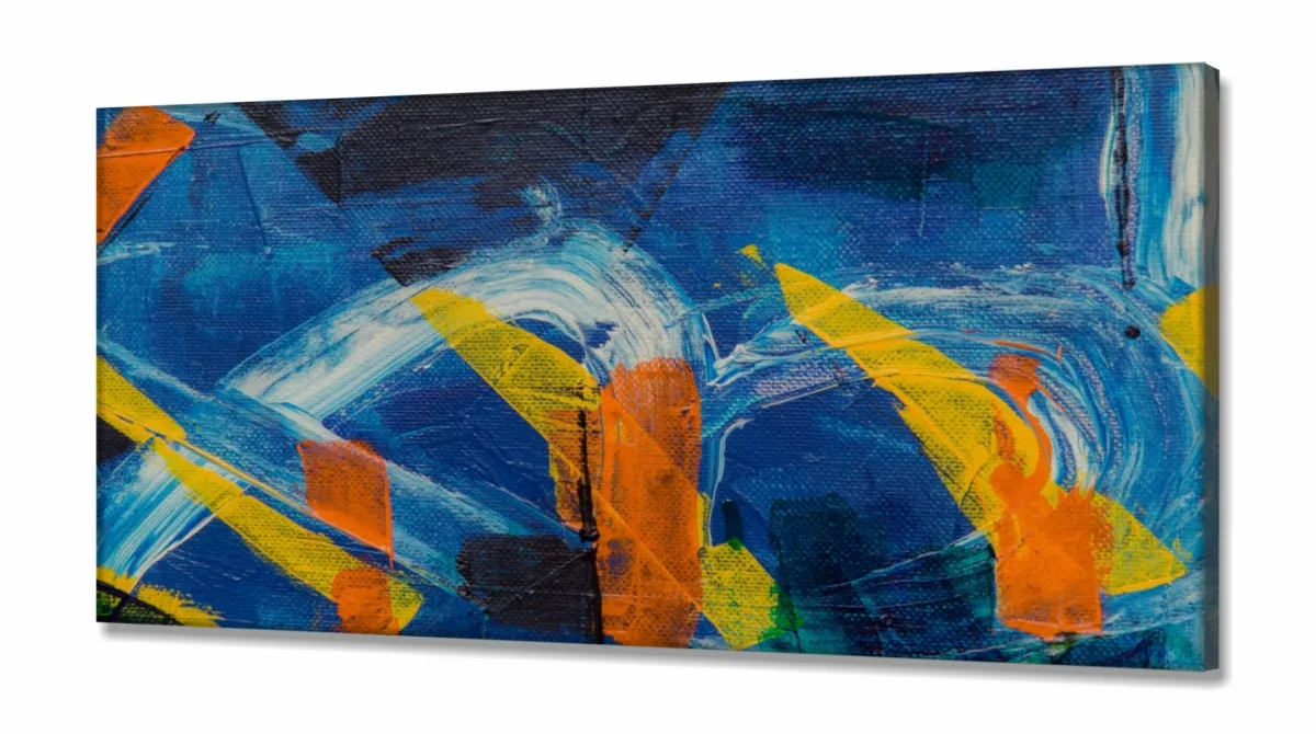 Quadro Decorativo Abstrato Azul Luxo em Tecido Canvas 130x60 cm Imagem