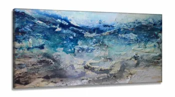 Quadro Decorativo Abstrato Azul Sala Quarto 130x60 em Tecido Canvas