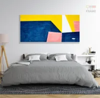 Quadro Decorativo Abstrato Azul Sala Quarto em Tecido Canvas 130x60 cm - Foto 6