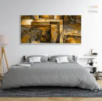 Quadro Decorativo Abstrato Dourado Luxo Mosaico 130x60 em Tecido Canvas - Foto 6