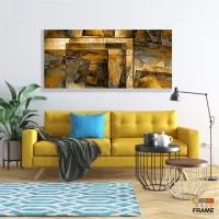 Quadro Decorativo Abstrato Dourado Luxo Mosaico 130x60 em Tecido Canvas - Foto 7