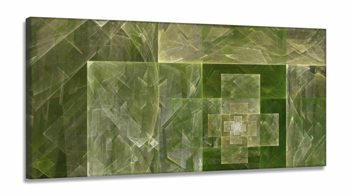 Quadro Decorativo Abstrato Fractal Verde Sala Quarto em Tecido Canvas Imagem