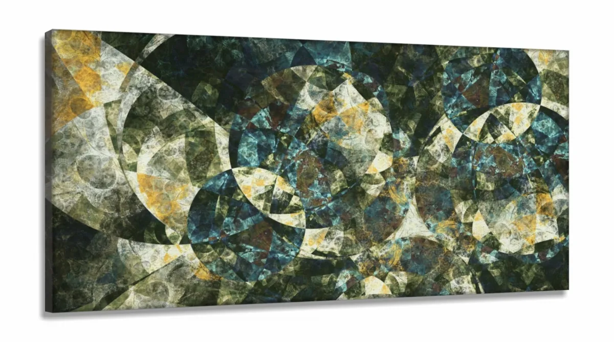 Quadro Decorativo Abstrato Geometrico Tons verde 130x60 em Tecido Canvas Imagem