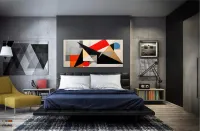 Quadro Decorativo Abstrato Geometrico Vermelho em Tecido Canvas 130x60 cm - Foto 4