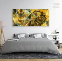 Quadro Decorativo Abstrato Marmore Amarelo em Tecido Canvas 130x60 - Foto 6