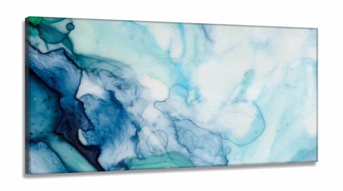 Quadro Decorativo Abstrato Marmore Azul em Tecido Canvas 130x60 Imagem
