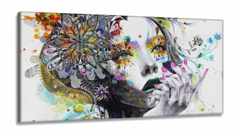 Quadro Decorativo Abstrato Mulher Colorido 130x60 em Tecido Canvas