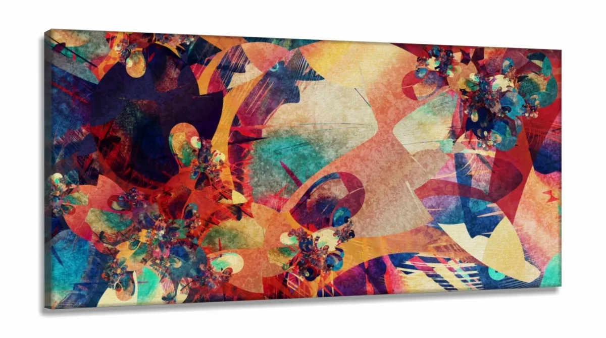 Quadro Decorativo Abstrato Pisicodelico em Tecido Canvas 130x60 Imagem