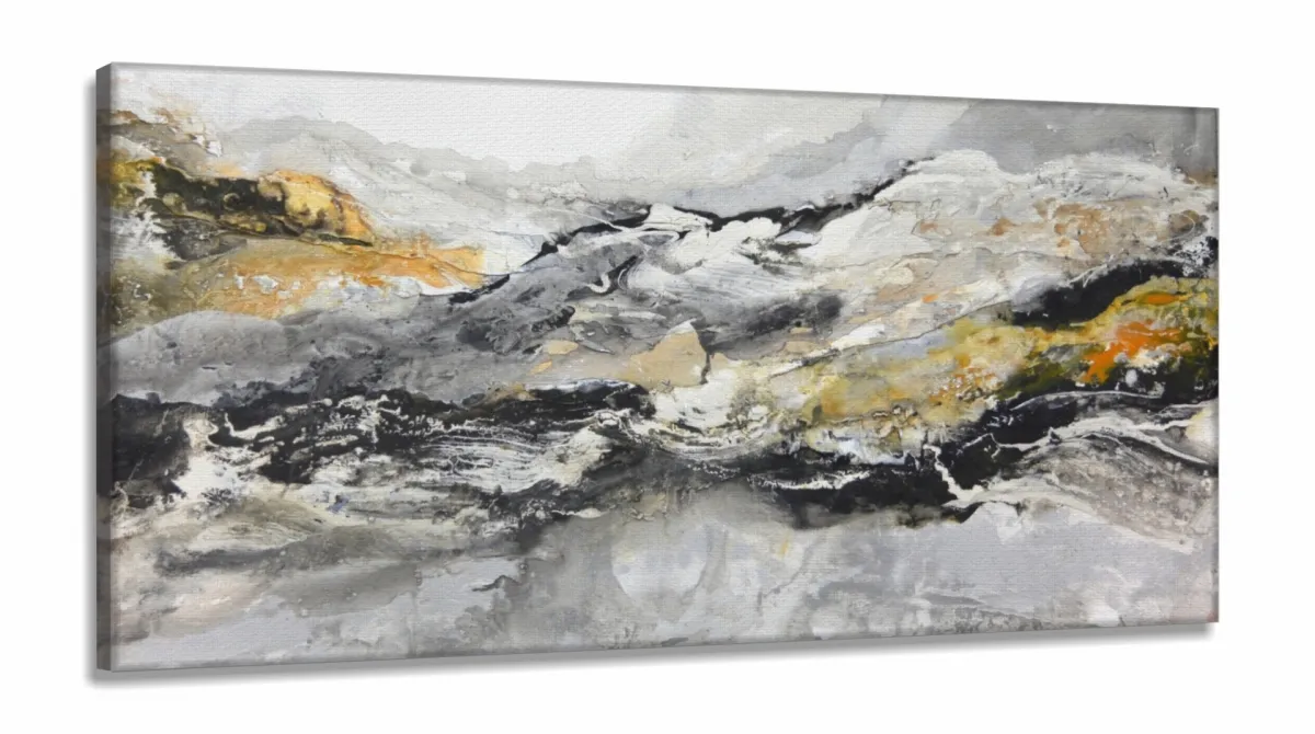 Quadro Decorativo Abstrato Tons Cinza 130x60 em Tecido Canvas Imagem