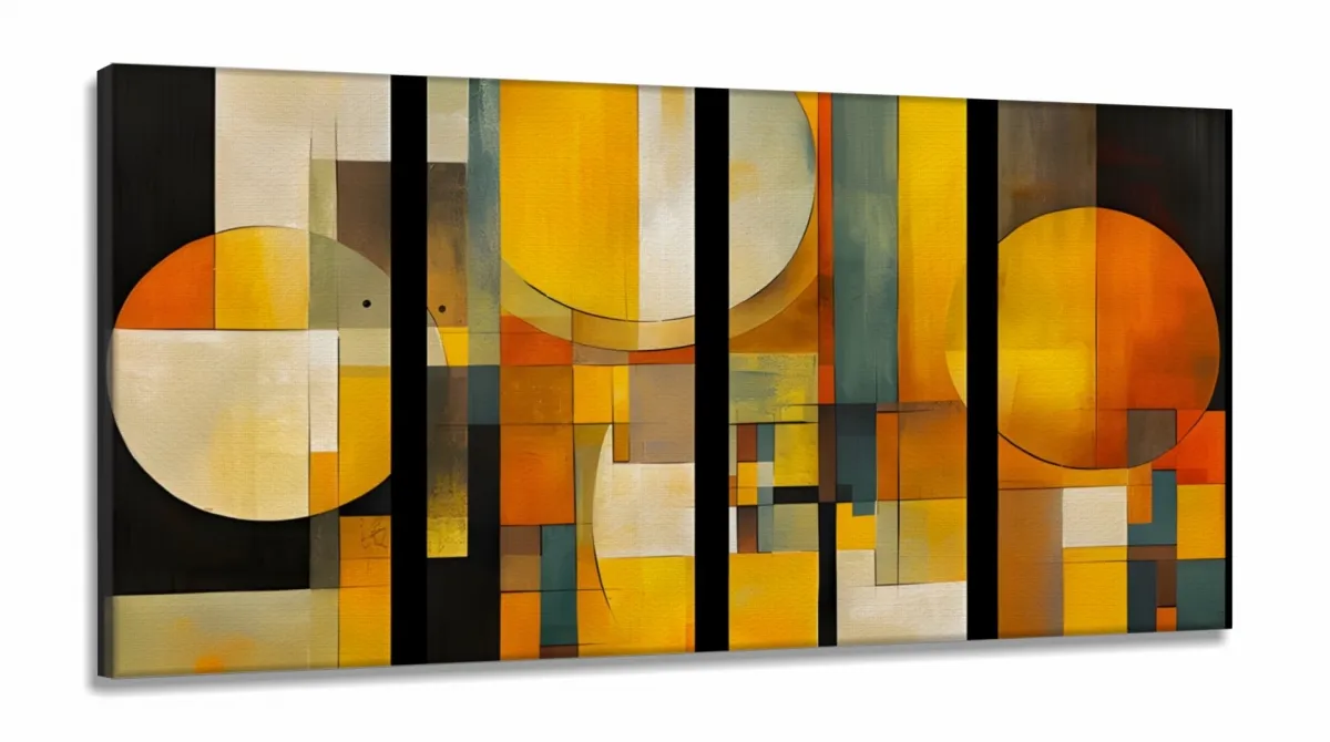 Quadro Decorativo Abstrato Tons de Amarelo em Tecido Canvas 130x60 cm Imagem