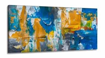 Quadro Decorativo Abstrato Tons de Azul em Tecido Canvas 130x60 cm