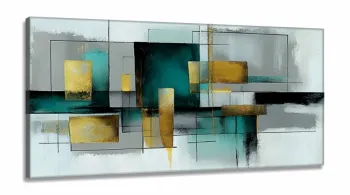 Quadro Decorativo Abstrato Tons de verde em Tecido Canvas 130x60 cm