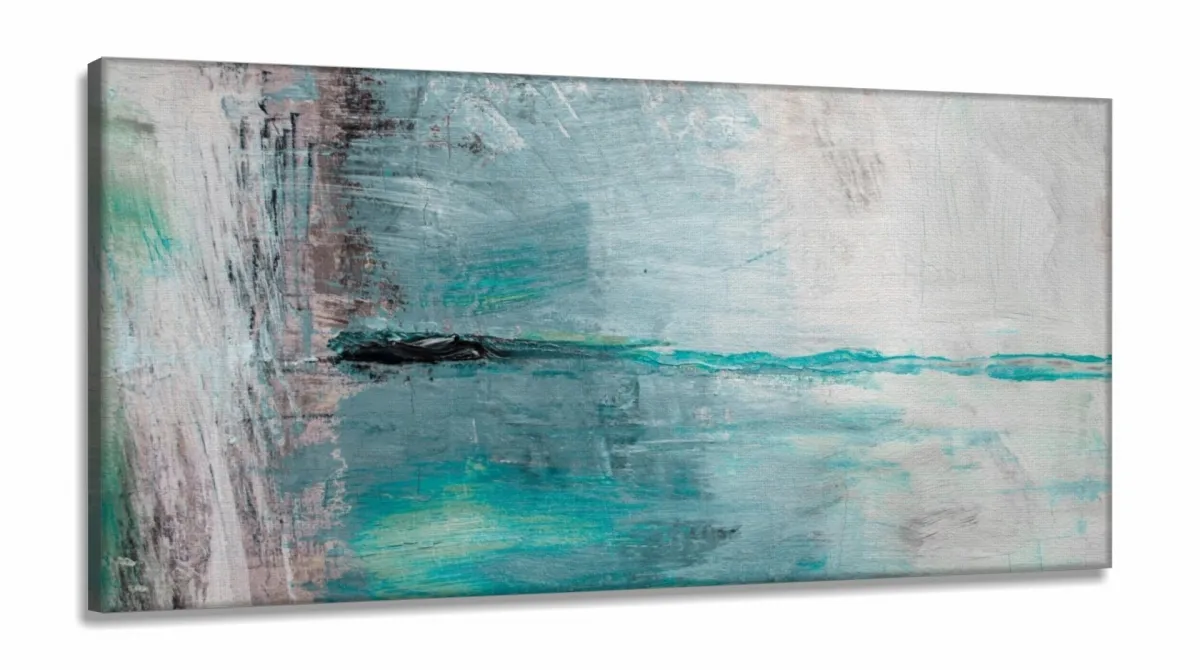 Quadro Decorativo Abstrato Verde Cinza 130x60 em Tecido Canvas Imagem