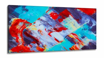 Quadro Decorativo Abstrato Vermelho Azul em Tecido Canvas 130x60 cm