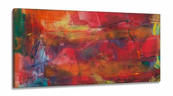 Quadro Decorativo Abstrato Vermelho em Tecido Canvas 130x60 sala quarto
