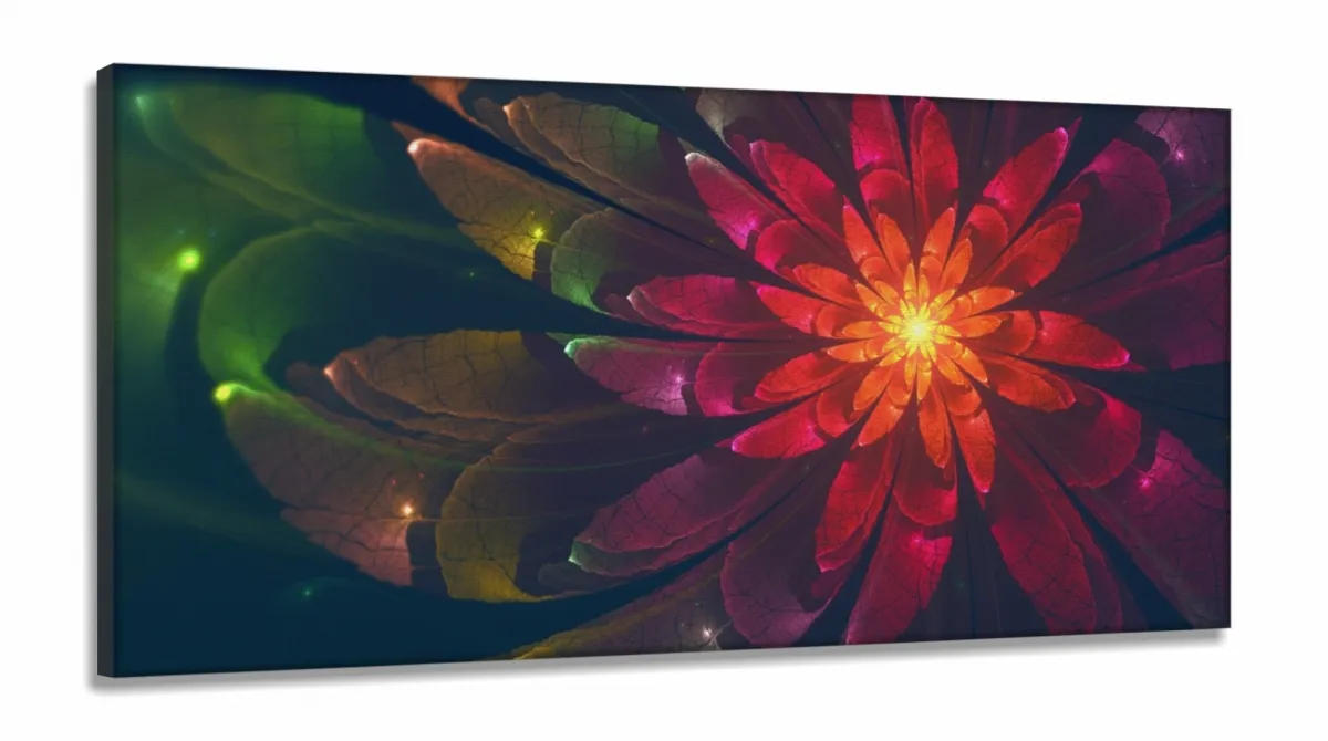 Quadro decorativo Flor Abstrato Simétrica Para Sala Quarto em Tecido Canvas 130x60 Imagem