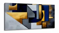 Quadro Decorativo Geometrico Azul Escuro em Tecido Canvas 130x60 cm