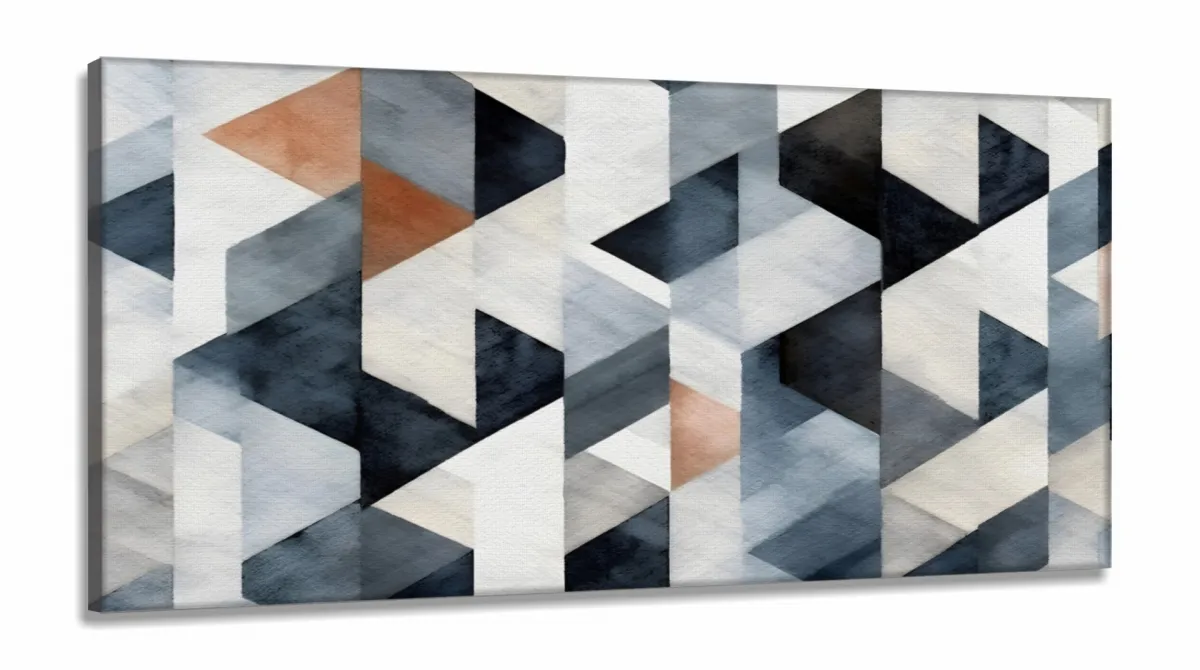 Quadro Decorativo Geométrico Luxo Sala Quarto em Tecido Canvas 130x60 cm Imagem