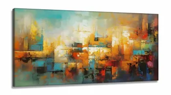 Quadro Decorativo Pintura Luxo Geométrico em Tecido Canvas 130x60 cm
