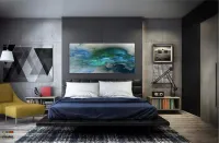Quadro Nuvens Azuis Abstrato em Tecido Canvas 130x60 - Foto 4