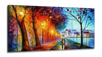 Quadros Decorativos Casal Bosque Abstrato Sala Quarto em Tecido Canvas 130x60