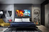 Quadros Decorativos Casal Bosque Abstrato Sala Quarto em Tecido Canvas 130x60 - Foto 4