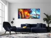 Quadros Decorativos Casal Bosque Abstrato Sala Quarto em Tecido Canvas 130x60 - Foto 5