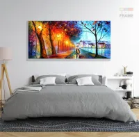 Quadros Decorativos Casal Bosque Abstrato Sala Quarto em Tecido Canvas 130x60 - Foto 6