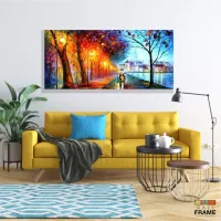 Quadros Decorativos Casal Bosque Abstrato Sala Quarto em Tecido Canvas 130x60 - Foto 7