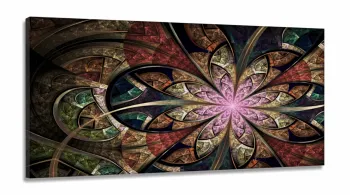 Quadros Decorativos Fractal Abstrato Flor Sala Quarto em Tecido Canvas 130x60