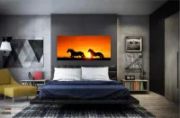 Quadro Decorativo  Sala Cavalos Por Do Sol Animais em Tecido canvas 130x60 - Foto 4