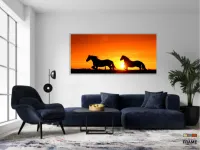 Quadro Decorativo  Sala Cavalos Por Do Sol Animais em Tecido canvas 130x60 - Foto 5