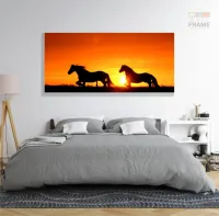 Quadro Decorativo  Sala Cavalos Por Do Sol Animais em Tecido canvas 130x60 - Foto 6