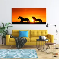 Quadro Decorativo  Sala Cavalos Por Do Sol Animais em Tecido canvas 130x60 - Foto 7