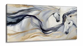 Quadro Decorativo Abstrato Cavalos em Tecido Canvas 130x60 cm
