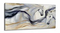 Quadro Decorativo Abstrato Cavalos em Tecido Canvas 130x60 cm