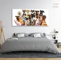 Quadro Decorativo Cães E Gatos Pets Hd em Tecido Canvas 130x60  Quarto Sala - Foto 6