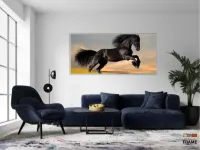 Quadro decorativo Cavalo Preto Pulando Para Sala Quarto em Tecido Canvas 130x60 - Foto 5