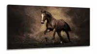 Quadro Decorativo Cavalo Preto Sala Quarto em Tecido Canvas 130x60